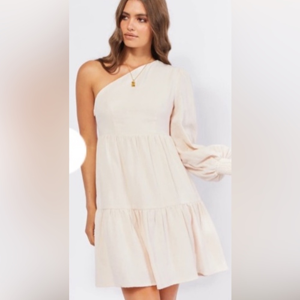 NWT Girl And The Sun Linen Blend Milani Dress M Dusty Pink One Shoulder